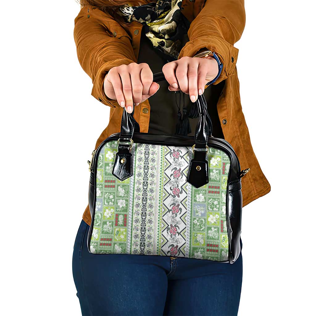 Hawaii Makahiki Turtle Shoulder Handbag Green Tapa Pattern - Polynesian Pride