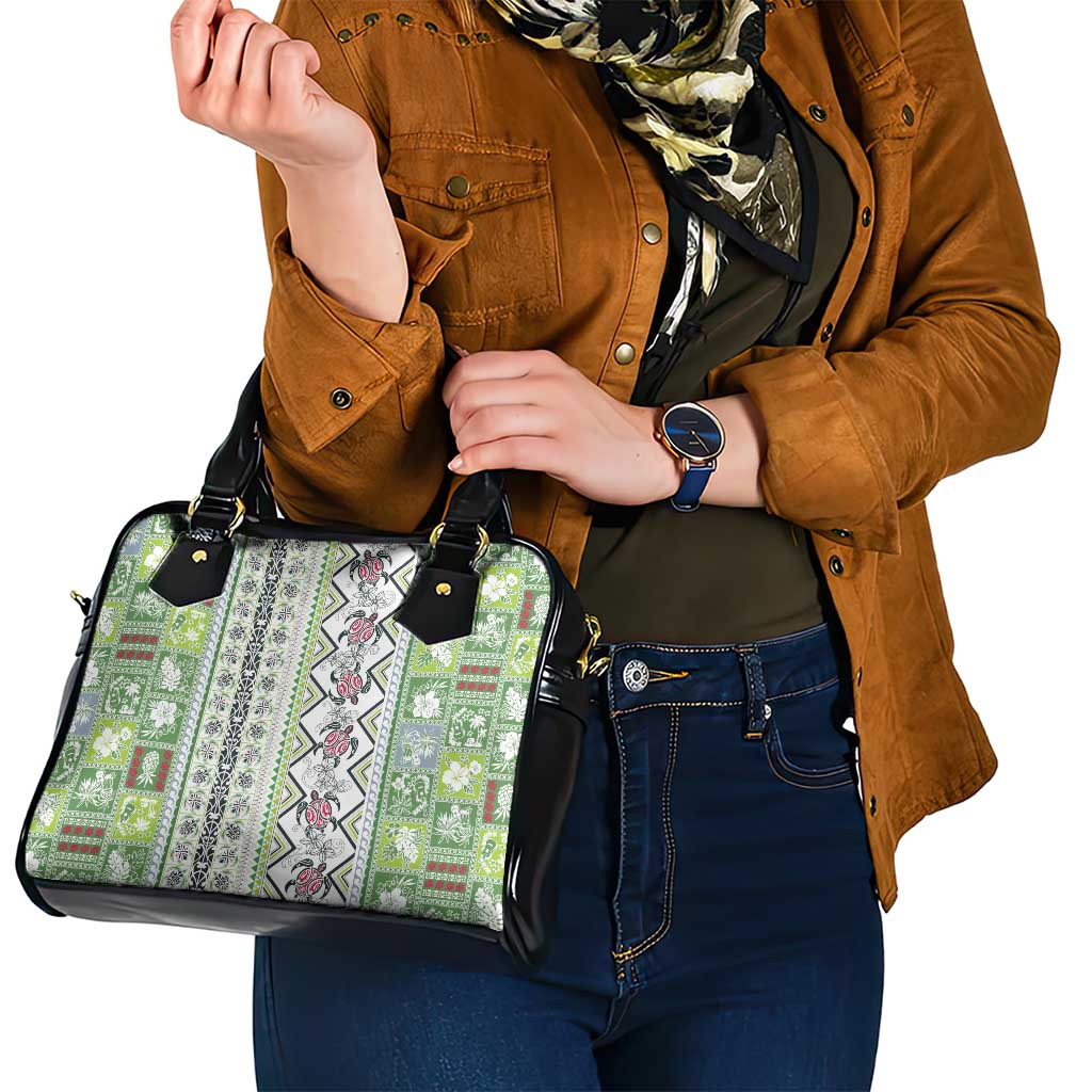 Hawaii Makahiki Turtle Shoulder Handbag Green Tapa Pattern - Polynesian Pride