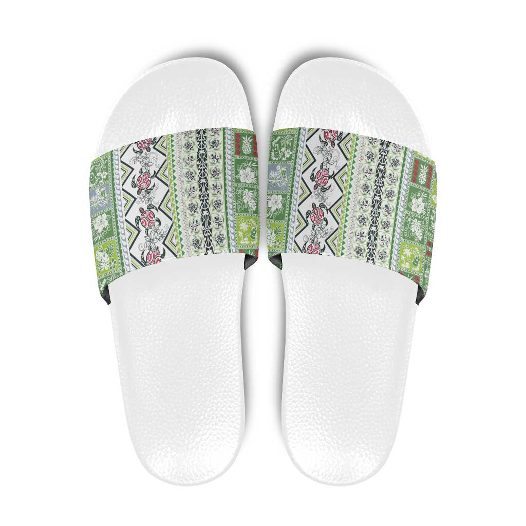 Hawaii Makahiki Turtle Slide Sandals Green Tapa Pattern - Polynesian Pride