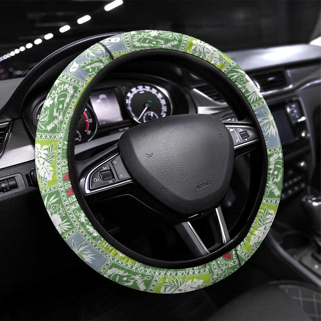 Hawaii Makahiki Turtle Steering Wheel Cover Green Tapa Pattern - Polynesian Pride