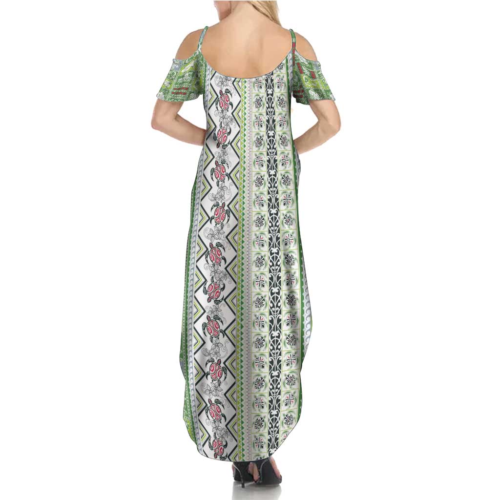 Hawaii Makahiki Turtle Summer Maxi Dress Green Tapa Pattern - Polynesian Pride