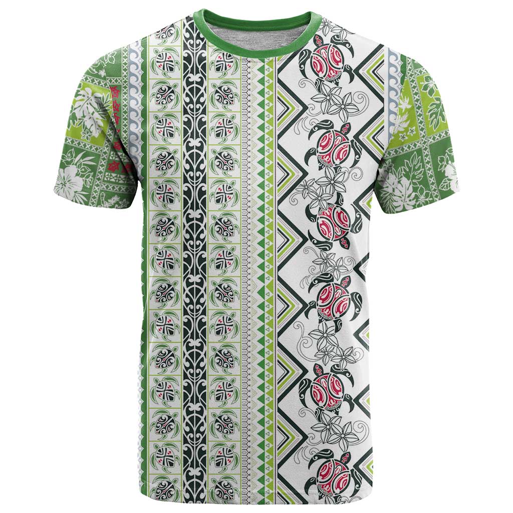 Hawaii Makahiki Turtle T Shirt Green Tapa Pattern - Polynesian Pride