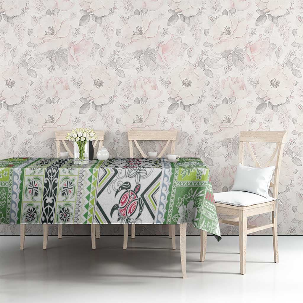 Hawaii Makahiki Turtle Tablecloth Green Tapa Pattern - Polynesian Pride