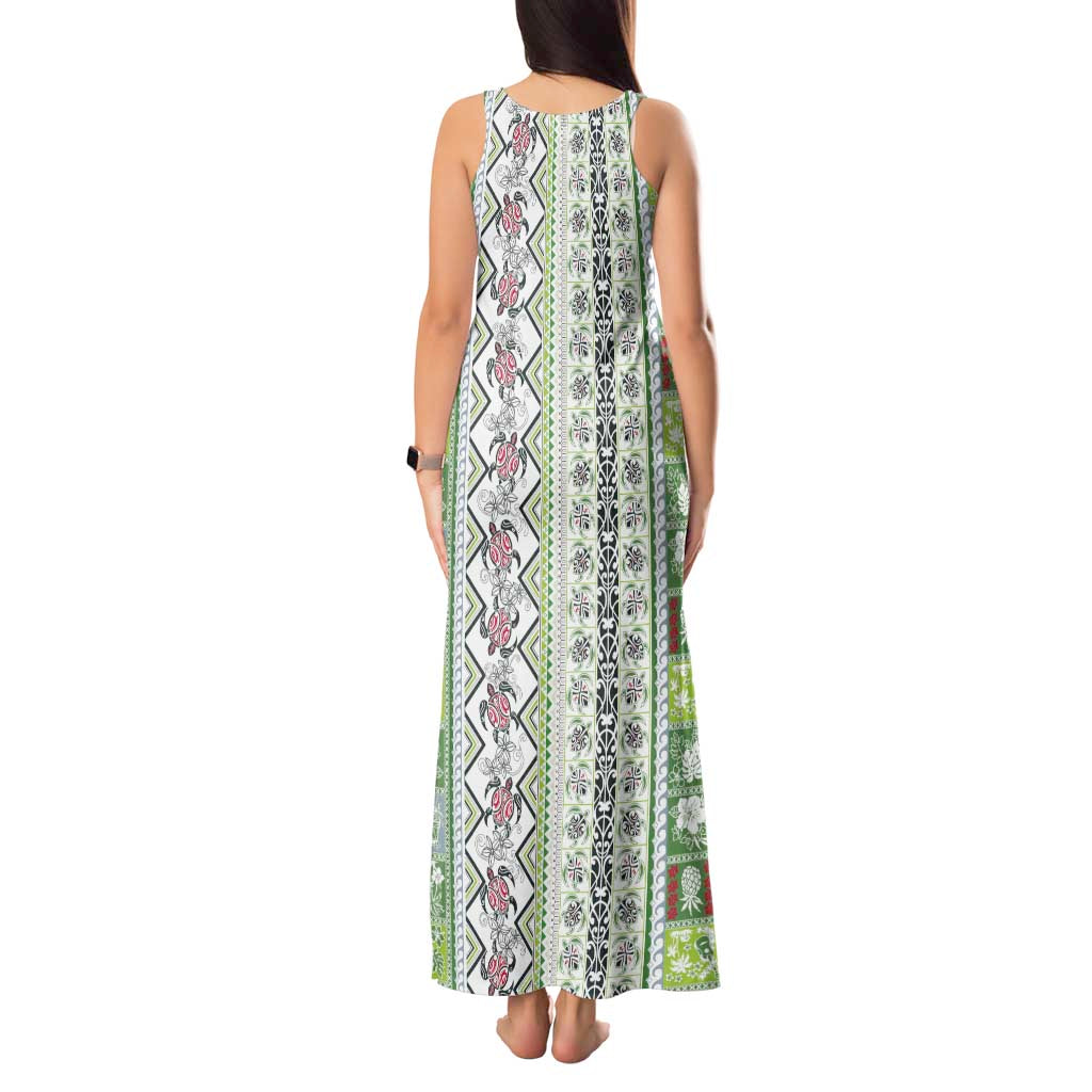 Hawaii Makahiki Turtle Tank Maxi Dress Green Tapa Pattern - Polynesian Pride