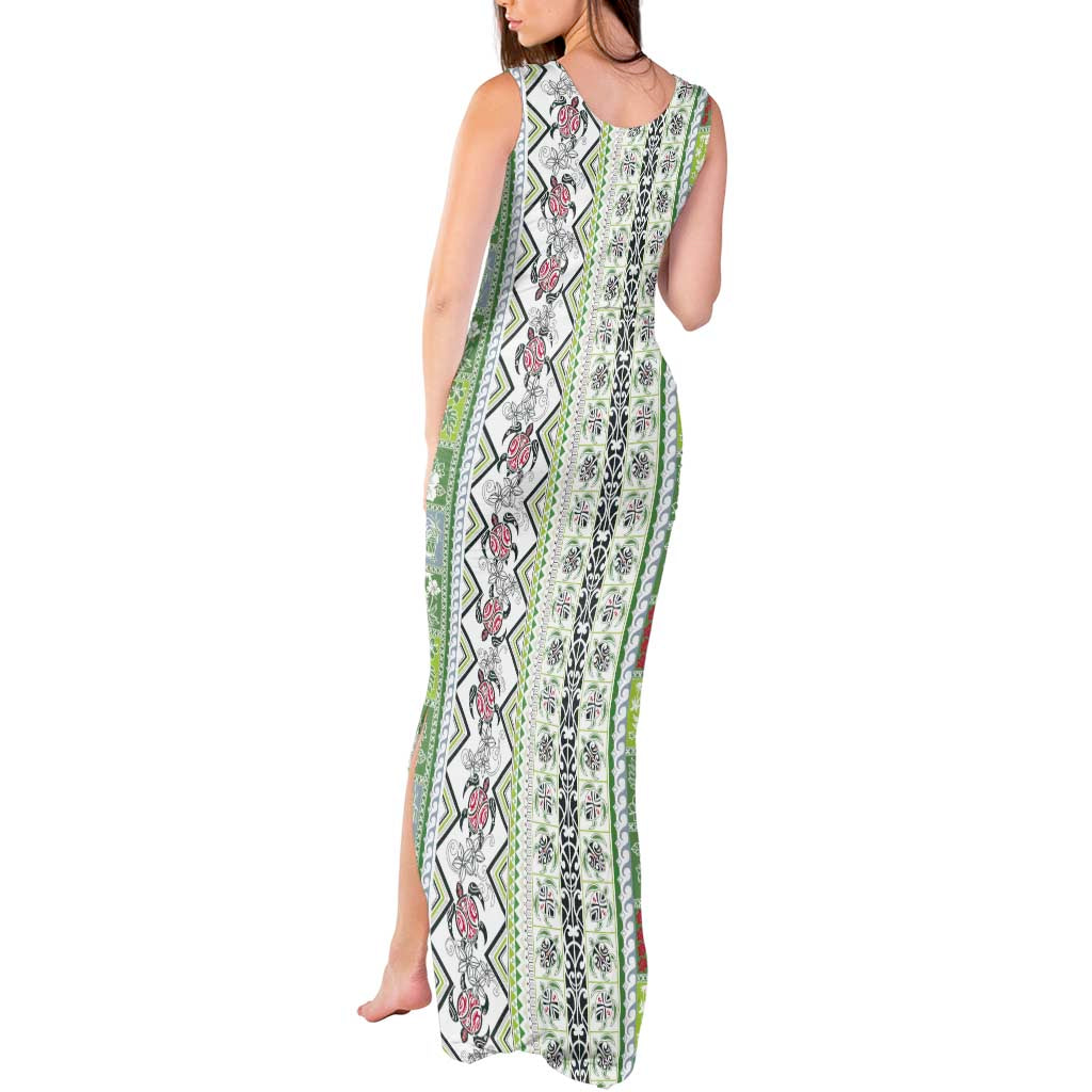 Hawaii Makahiki Turtle Tank Maxi Dress Green Tapa Pattern - Polynesian Pride