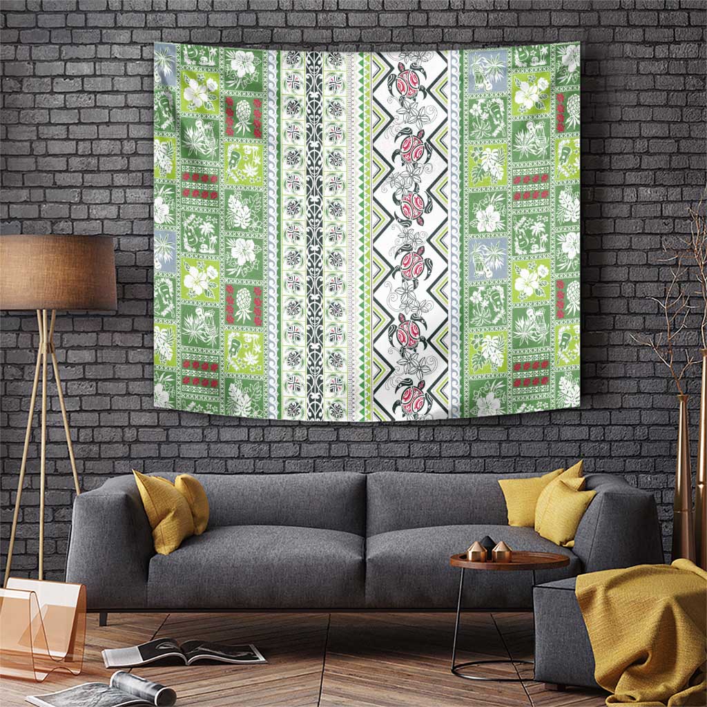 Hawaii Makahiki Turtle Tapestry Green Tapa Pattern - Polynesian Pride