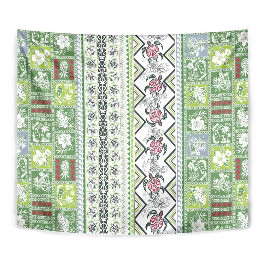 Hawaii Makahiki Turtle Tapestry Green Tapa Pattern - Polynesian Pride
