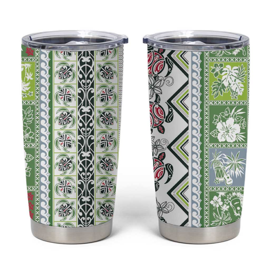Hawaii Makahiki Turtle Tumbler Cup Green Tapa Pattern - Polynesian Pride