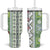 Hawaii Makahiki Turtle Tumbler With Handle Green Tapa Pattern - Polynesian Pride