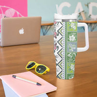 Hawaii Makahiki Turtle Tumbler With Handle Green Tapa Pattern - Polynesian Pride