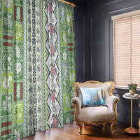 Hawaii Makahiki Turtle Window Curtain Green Tapa Pattern - Polynesian Pride