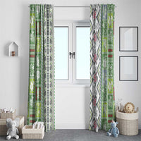 Hawaii Makahiki Turtle Window Curtain Green Tapa Pattern - Polynesian Pride