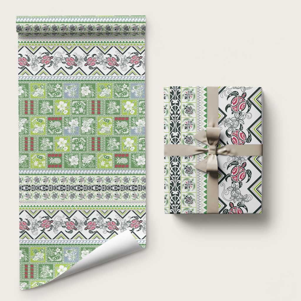 Hawaii Makahiki Turtle Wrapping Paper Green Tapa Pattern - Polynesian Pride
