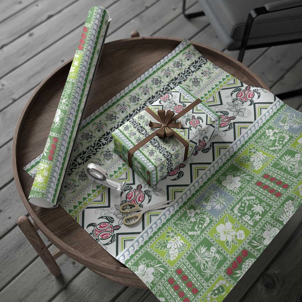 Hawaii Makahiki Turtle Wrapping Paper Green Tapa Pattern - Polynesian Pride
