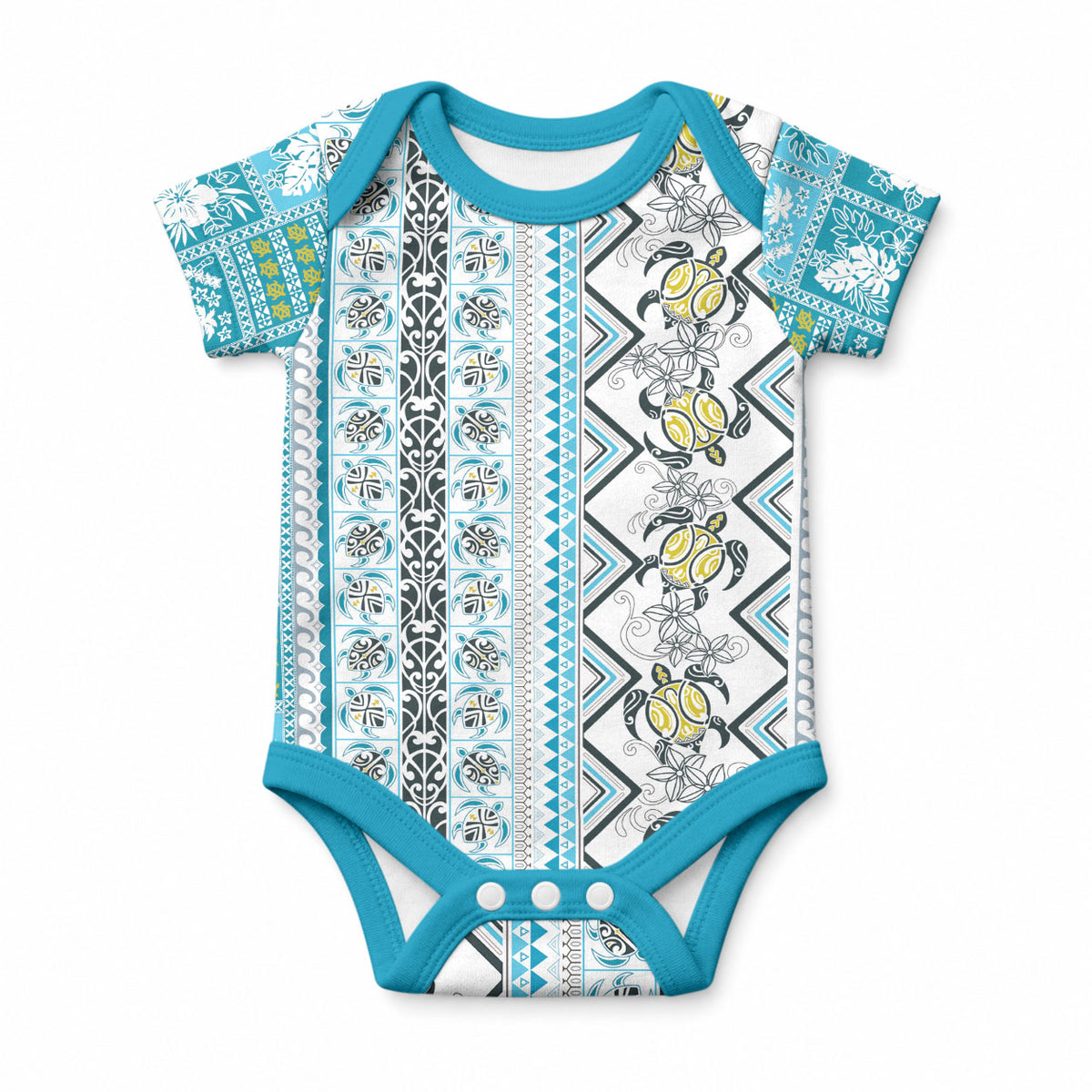 Hawaii Makahiki Turtle Baby Onesie Blue Tapa Pattern LT05 Blue - Polynesian Pride