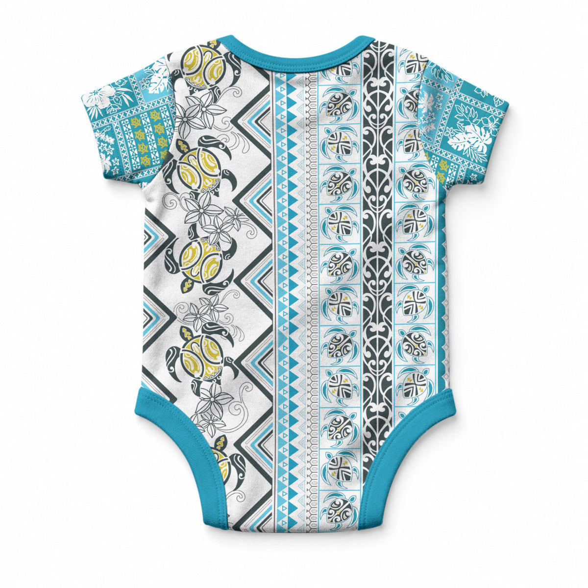 Hawaii Makahiki Turtle Baby Onesie Blue Tapa Pattern LT05 - Polynesian Pride