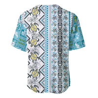 Hawaii Makahiki Turtle Baseball Jersey Blue Tapa Pattern - Polynesian Pride