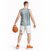 Hawaii Makahiki Turtle Basketball Jersey Blue Tapa Pattern - Polynesian Pride
