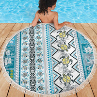Hawaii Makahiki Turtle Beach Blanket Blue Tapa Pattern - Polynesian Pride