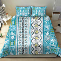 Hawaii Makahiki Turtle Bedding Set Blue Tapa Pattern - Polynesian Pride