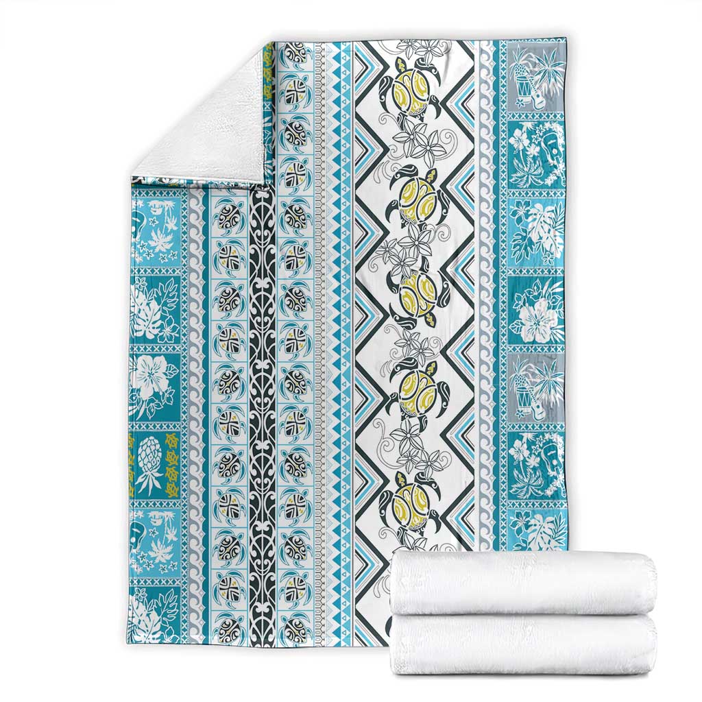Hawaii Makahiki Turtle Blanket Blue Tapa Pattern - Polynesian Pride