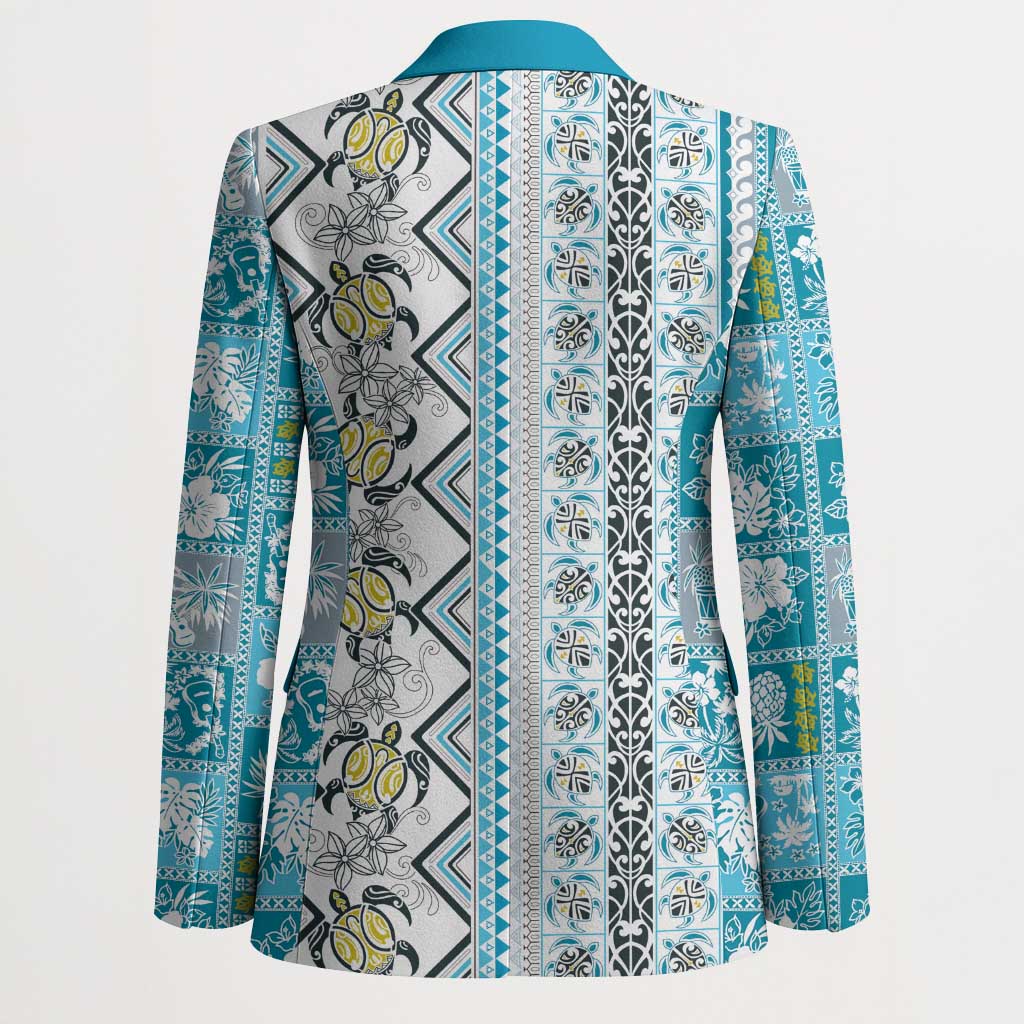Hawaii Makahiki Turtle Blazer Blue Tapa Pattern - Polynesian Pride