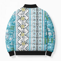 Hawaii Makahiki Turtle Bomber Puffer Jacket Blue Tapa Pattern - Polynesian Pride