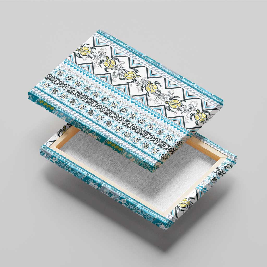 Hawaii Makahiki Turtle Canvas Wall Art Blue Tapa Pattern - Polynesian Pride