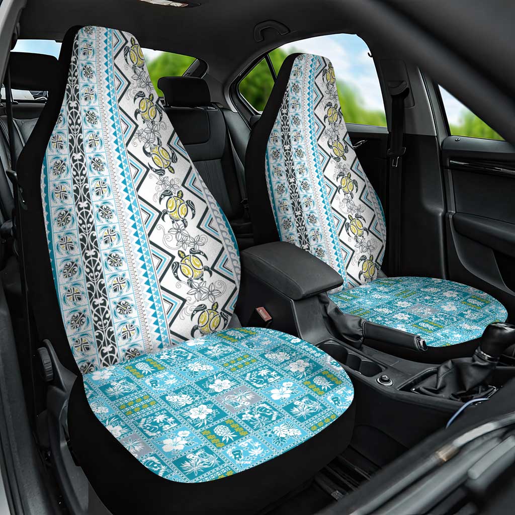 Hawaii Makahiki Turtle Car Seat Cover Blue Tapa Pattern - Polynesian Pride