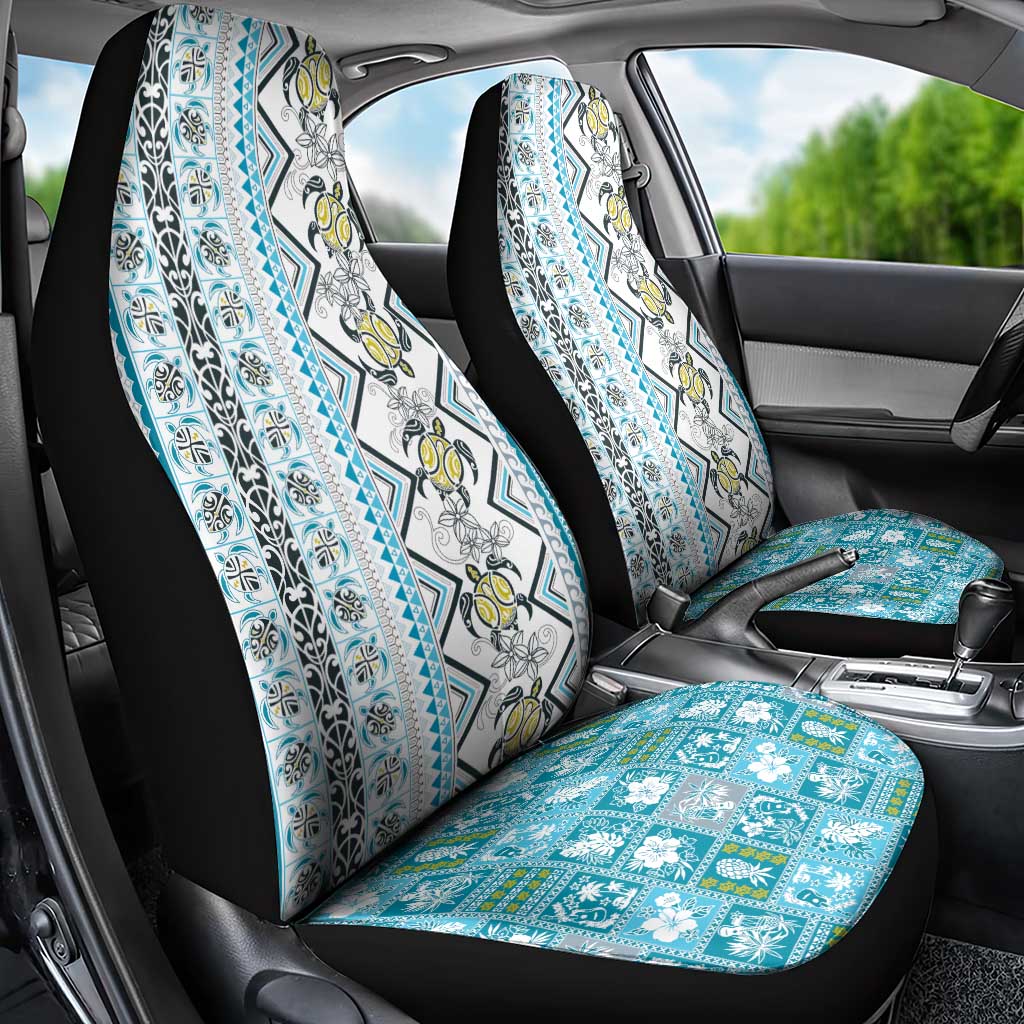 Hawaii Makahiki Turtle Car Seat Cover Blue Tapa Pattern - Polynesian Pride