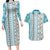 Hawaii Makahiki Turtle Couples Matching Long Sleeve Bodycon Dress and Hawaiian Shirt Blue Tapa Pattern - Polynesian Pride