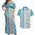 Hawaii Makahiki Turtle Couples Matching Off Shoulder Maxi Dress and Hawaiian Shirt Blue Tapa Pattern - Polynesian Pride