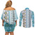 Hawaii Makahiki Turtle Couples Matching Off Shoulder Short Dress and Long Sleeve Button Shirt Blue Tapa Pattern - Polynesian Pride