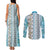 Hawaii Makahiki Turtle Couples Matching Tank Maxi Dress and Long Sleeve Button Shirt Blue Tapa Pattern - Polynesian Pride