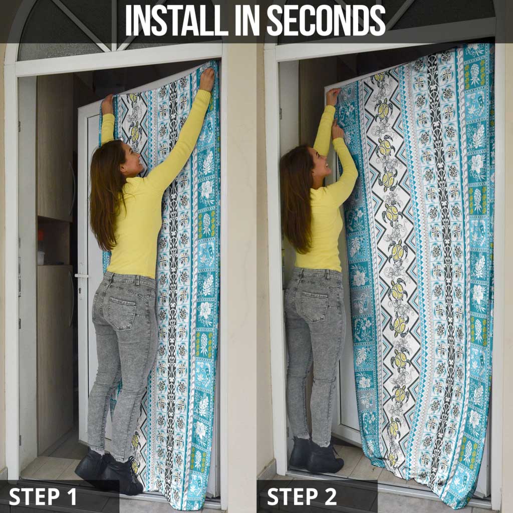 Hawaii Makahiki Turtle Door Cover Blue Tapa Pattern - Polynesian Pride