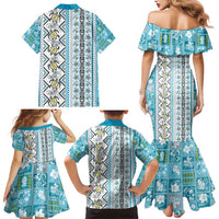 Hawaii Makahiki Turtle Family Matching Mermaid Dress and Hawaiian Shirt Blue Tapa Pattern - Polynesian Pride
