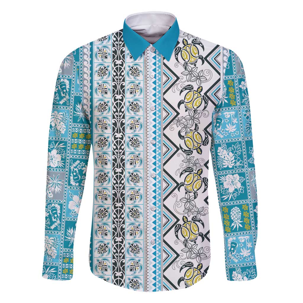 Hawaii Makahiki Turtle Family Matching Mermaid Dress and Hawaiian Shirt Blue Tapa Pattern - Polynesian Pride