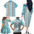 Hawaii Makahiki Turtle Family Matching Off The Shoulder Long Sleeve Dress and Hawaiian Shirt Blue Tapa Pattern - Polynesian Pride