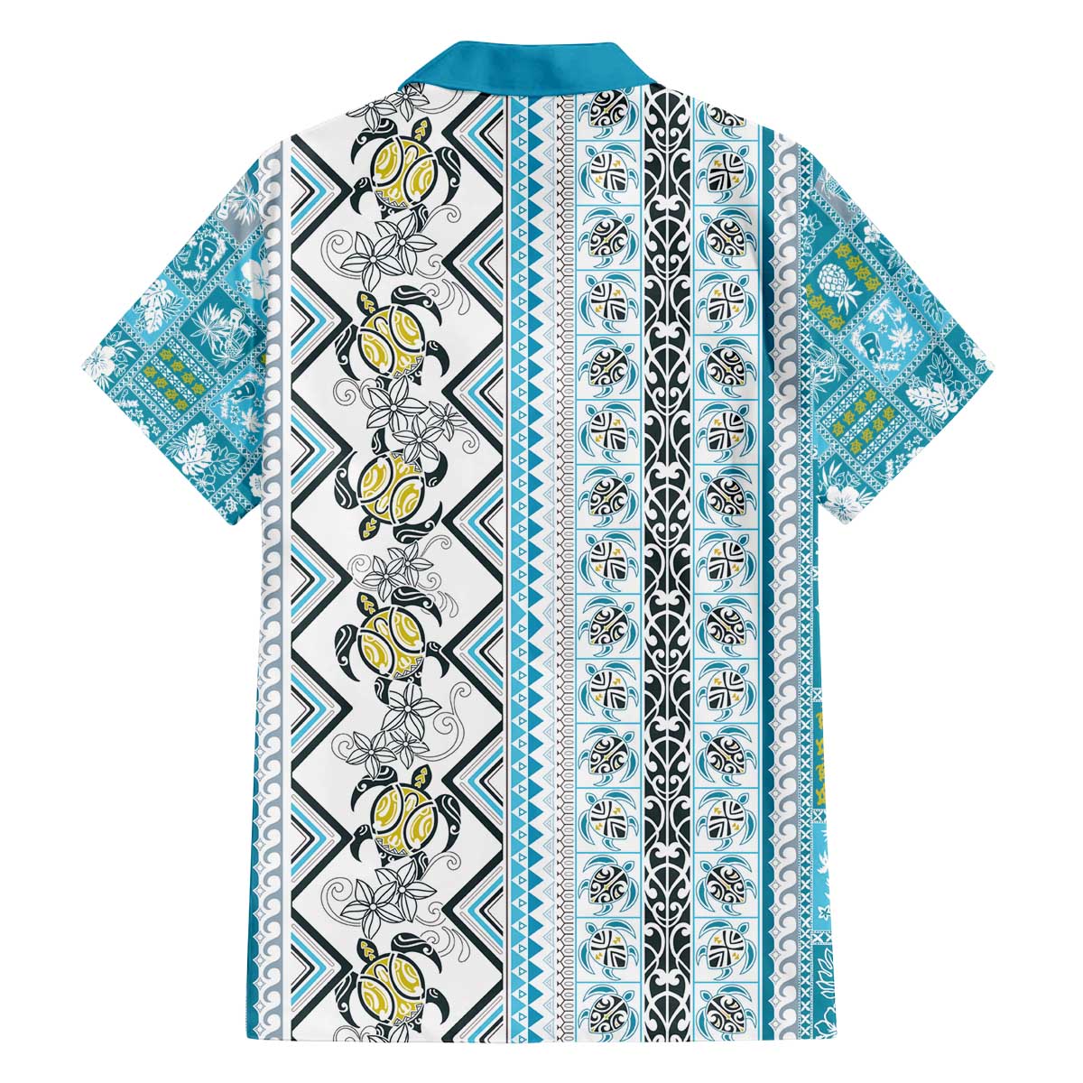Hawaii Makahiki Turtle Family Matching Off The Shoulder Long Sleeve Dress and Hawaiian Shirt Blue Tapa Pattern - Polynesian Pride