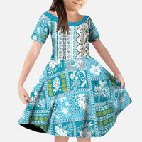 Hawaii Makahiki Turtle Family Matching Off Shoulder Maxi Dress and Hawaiian Shirt Blue Tapa Pattern - Polynesian Pride