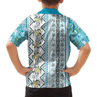 Hawaii Makahiki Turtle Family Matching Puletasi and Hawaiian Shirt Blue Tapa Pattern - Polynesian Pride