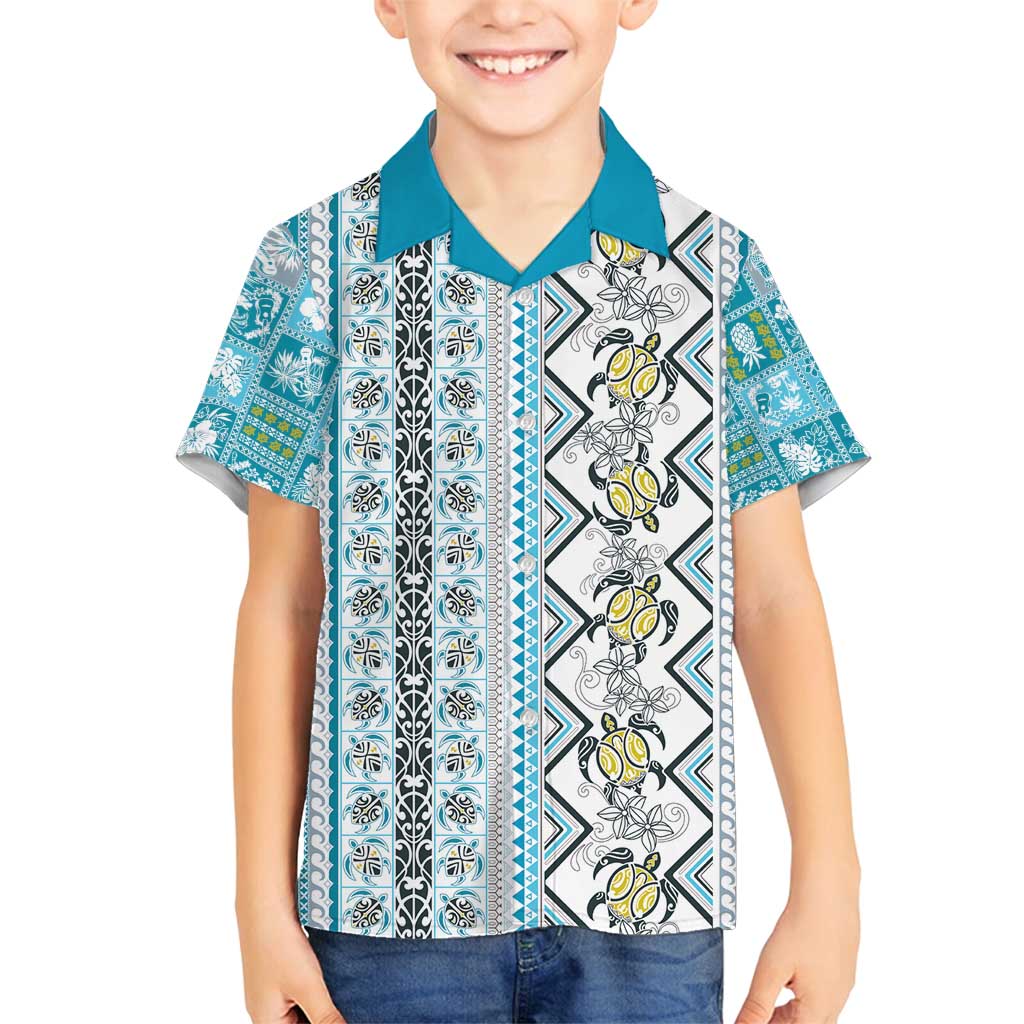 Hawaii Makahiki Turtle Family Matching Puletasi and Hawaiian Shirt Blue Tapa Pattern - Polynesian Pride
