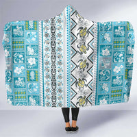 Hawaii Makahiki Turtle Hooded Blanket Blue Tapa Pattern - Polynesian Pride