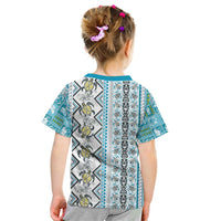 Hawaii Makahiki Turtle Kid T Shirt Blue Tapa Pattern - Polynesian Pride