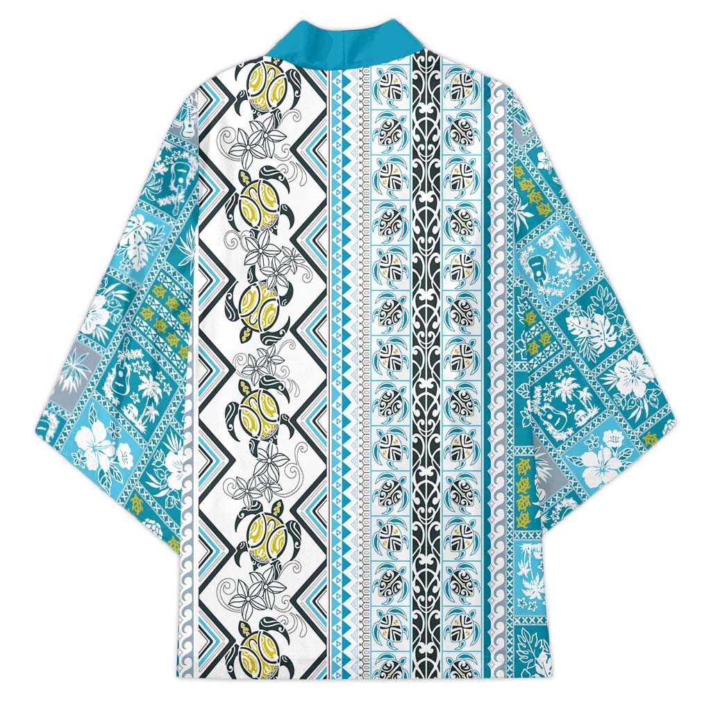 Hawaii Makahiki Turtle Kimono Blue Tapa Pattern - Polynesian Pride