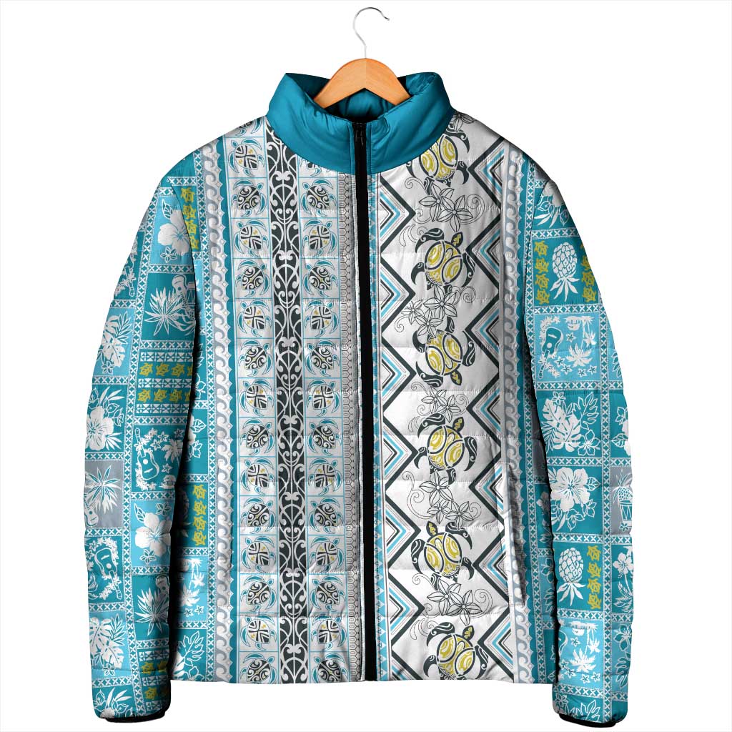 Hawaii Makahiki Turtle Padded Jacket Blue Tapa Pattern - Polynesian Pride