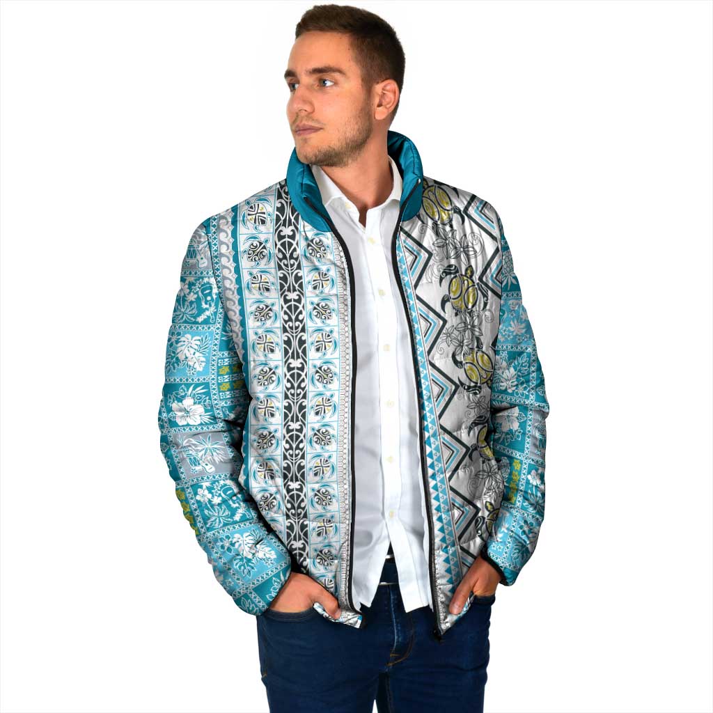 Hawaii Makahiki Turtle Padded Jacket Blue Tapa Pattern - Polynesian Pride