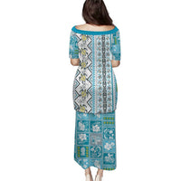 Hawaii Makahiki Turtle Puletasi Blue Tapa Pattern - Polynesian Pride