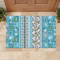 Hawaii Makahiki Turtle Rubber Doormat Blue Tapa Pattern - Polynesian Pride