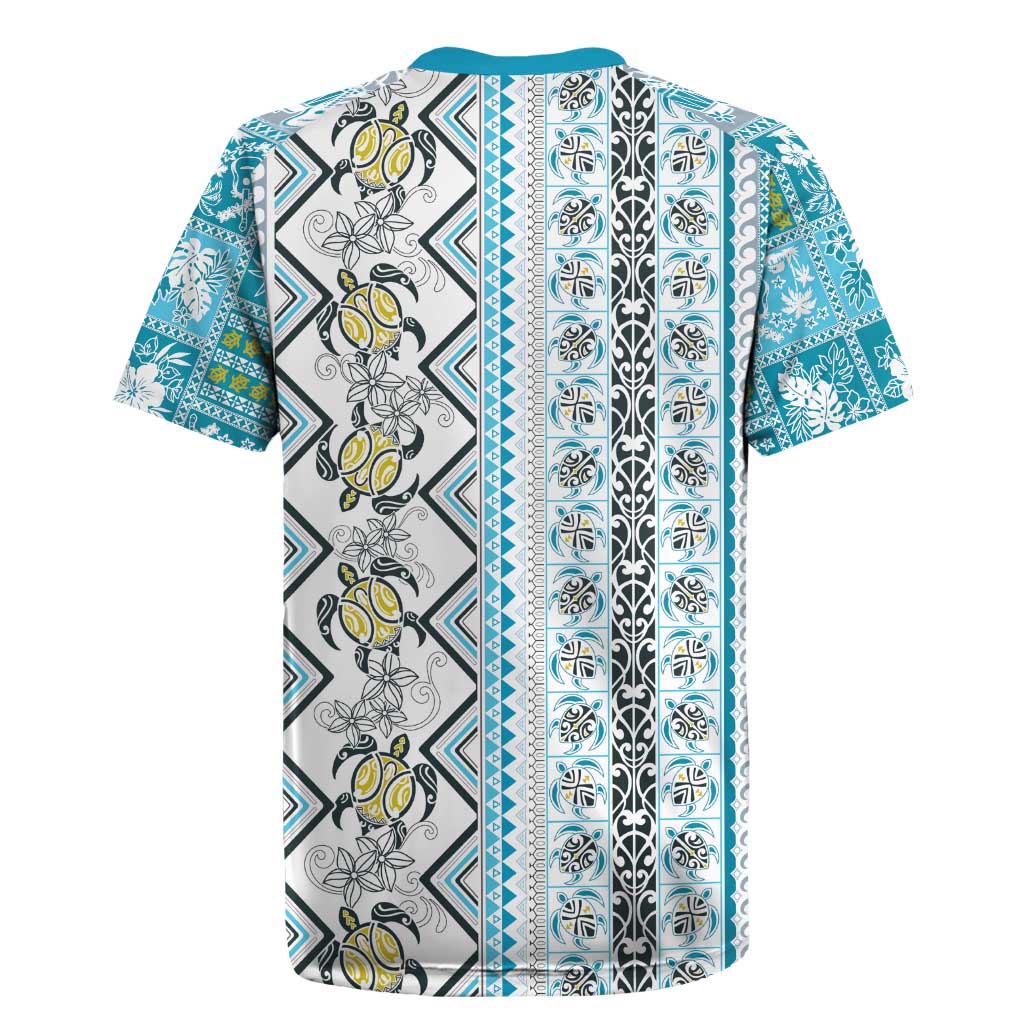 Hawaii Makahiki Turtle Rugby Jersey Blue Tapa Pattern - Polynesian Pride